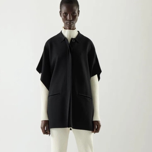 COS Knitted Hybrid-Cape Button Up Poncho Cardigan Sweater in Black One Size - Picture 3 of 14